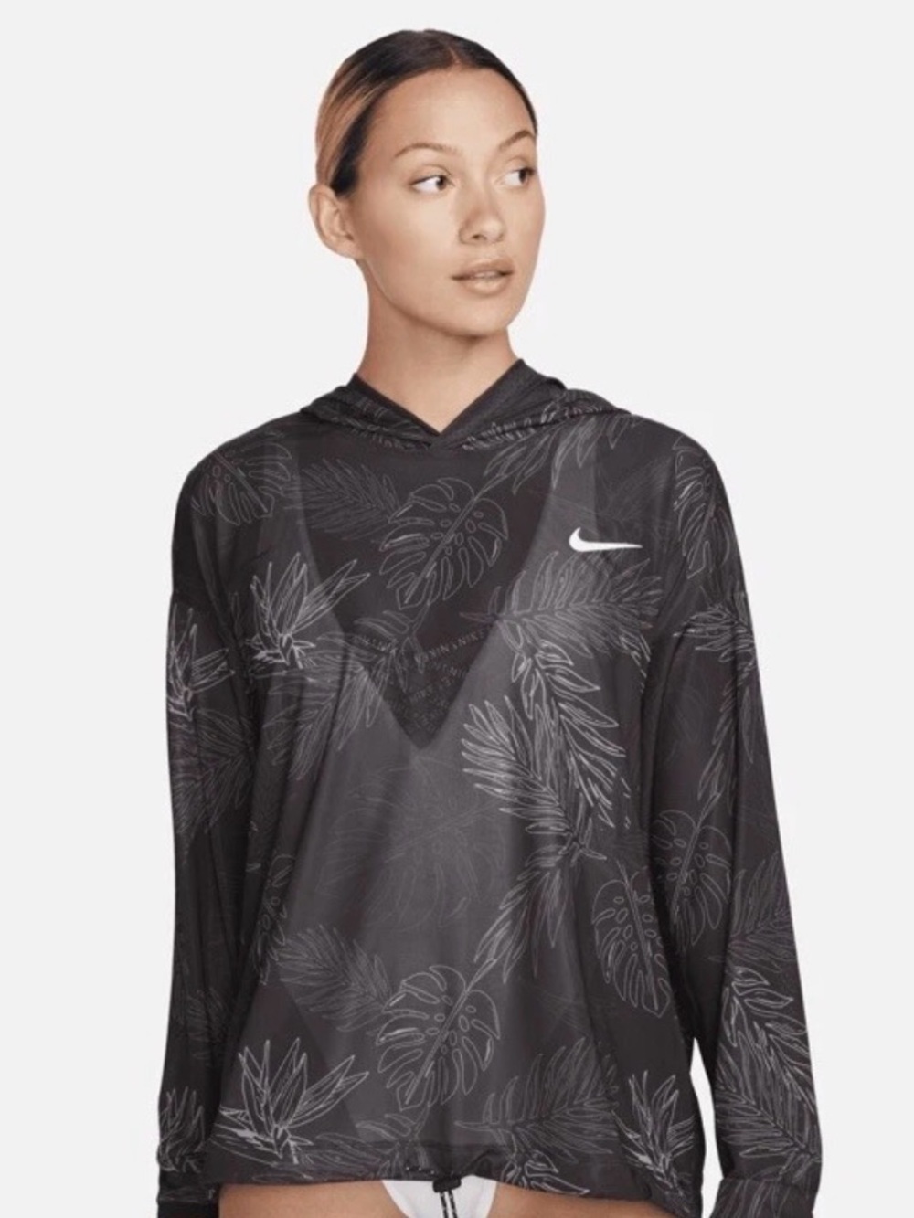 Nike oversized Black Gray Tropical Print Lightweight Hoodie